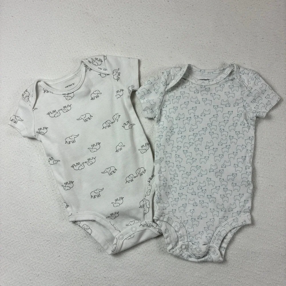 Carter's Baby Boy 4pc Lot Bodysuits Sleepers Cotton Terry Animal Gray Teal 3M